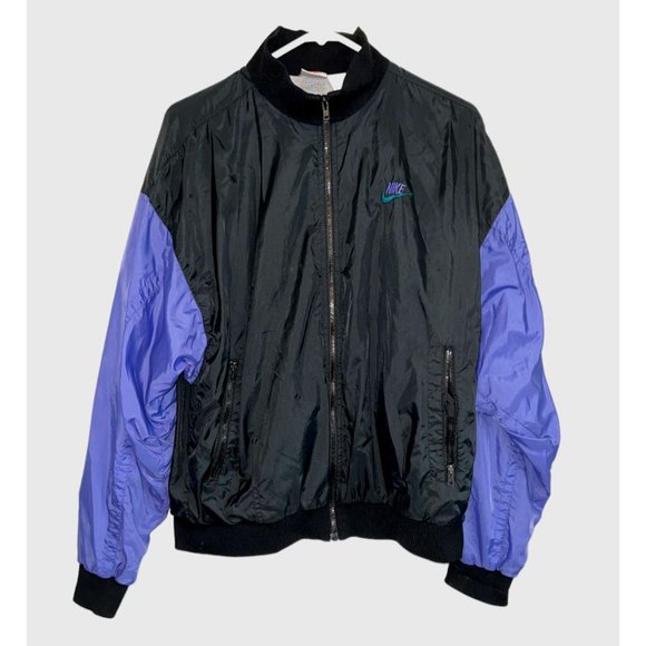 VTG Nike Windbreaker Jacket Men's Black Purple Color Block, Lined Size M - Picture 1 of 6